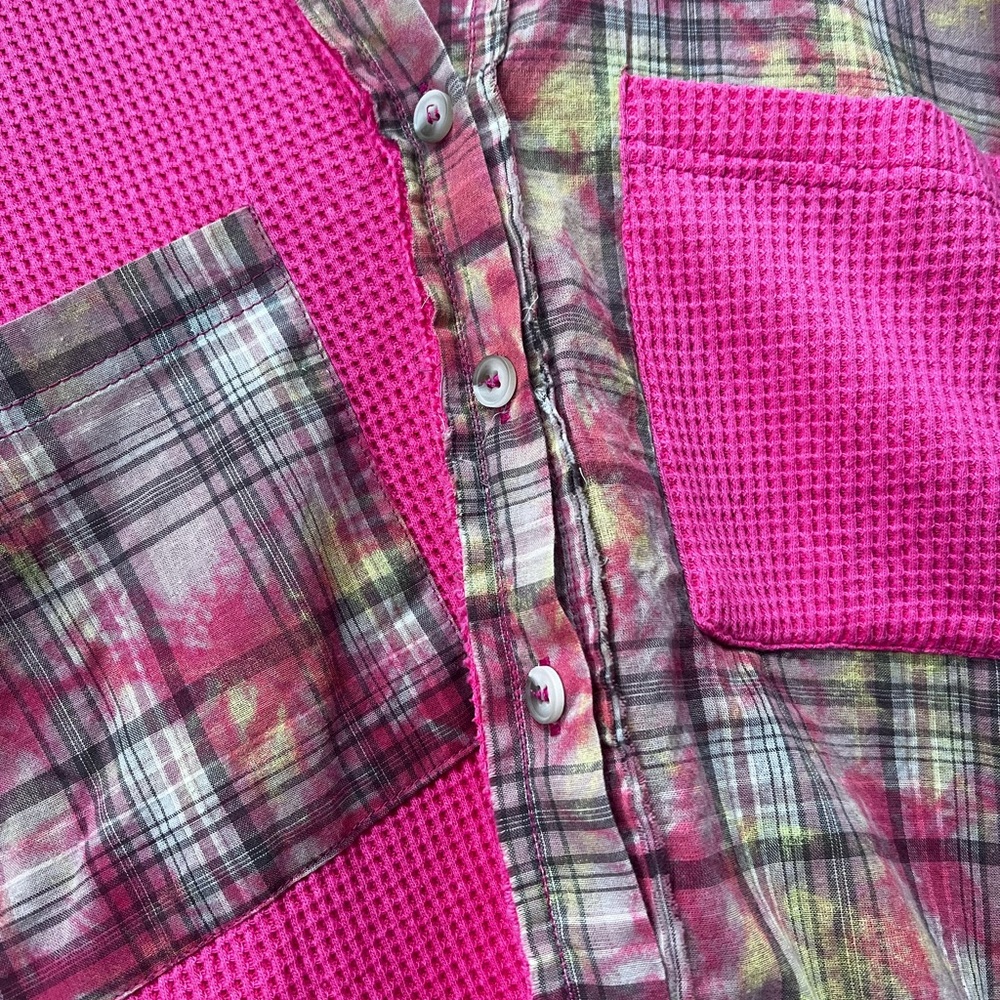 Nwot White Birch Patchwork Button Down Top, Pink,… - image 2